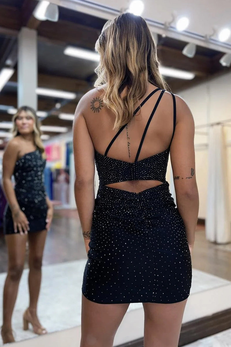 Load image into Gallery viewer, Sparkly Red Sequins One Shoulder Tight Short Homecoming Dress
