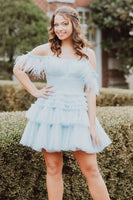 Load image into Gallery viewer, Blue A-Line Spaghetti Straps Tiered Tull Homecoming Dress