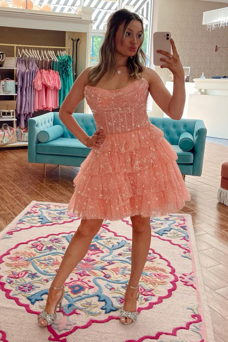 Load image into Gallery viewer, A Line Light Blue Sequins Corset Short Homecoming Dress