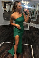 Load image into Gallery viewer, Red One Shoulder Sequins Mermaid Prom Dress with Slit