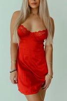 Load image into Gallery viewer, Red Satin Bodycon Spaghetti Straps Mini Dress with Lace