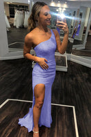 Load image into Gallery viewer, Red One Shoulder Sequins Mermaid Prom Dress with Slit