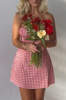 Load image into Gallery viewer, Red Plaid A Line Strapless Mini Dress