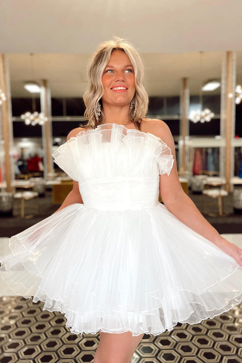 Load image into Gallery viewer, Blue A-Line Strapless Tulle Homecoming Dress with Ruffles