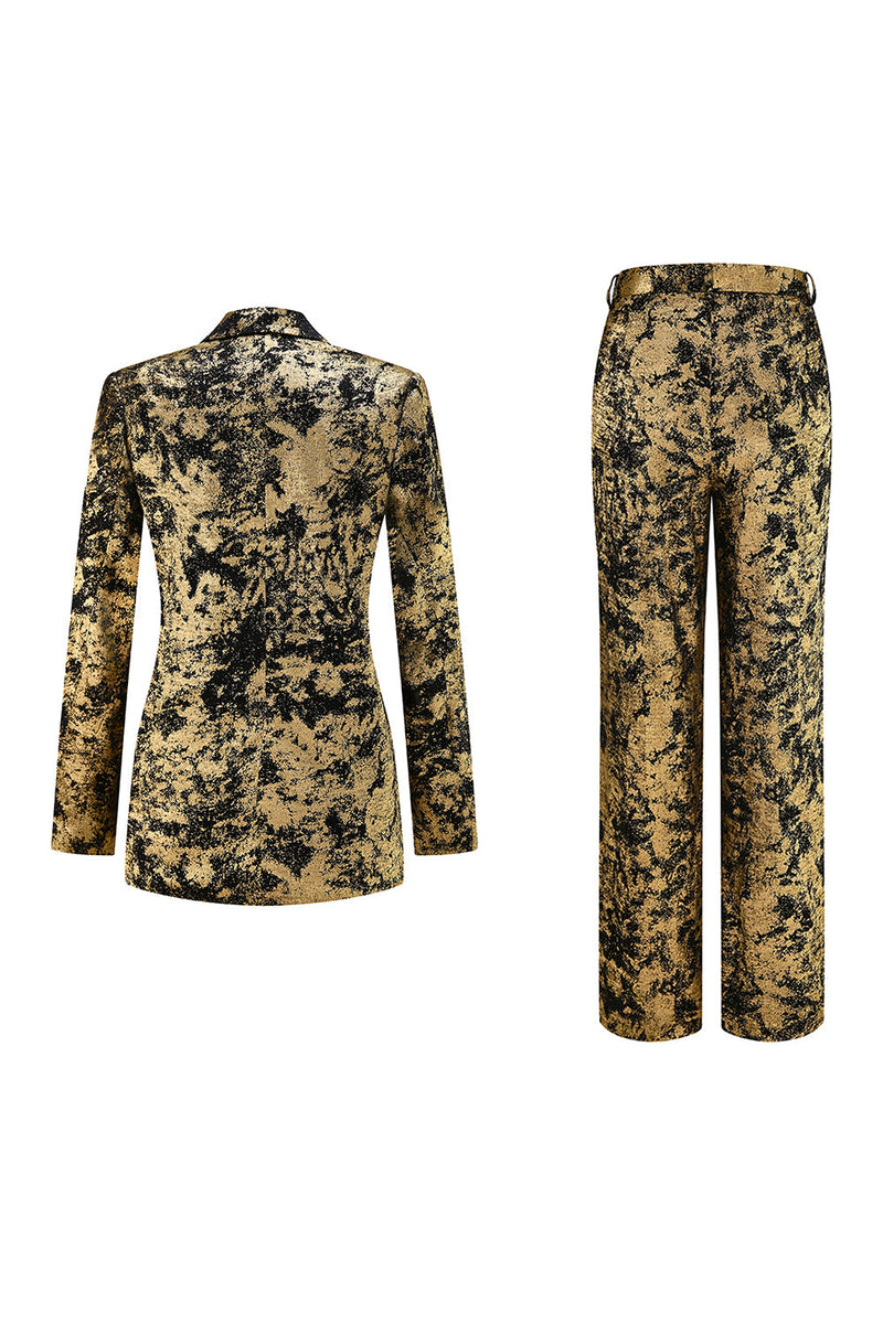 Load image into Gallery viewer, 2 Piece Black Golden Notched Lapel Women Prom Suits