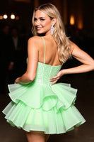Load image into Gallery viewer, Sparkly Green Tulle Corset Short Ruffled Homecoming Dress with Beading