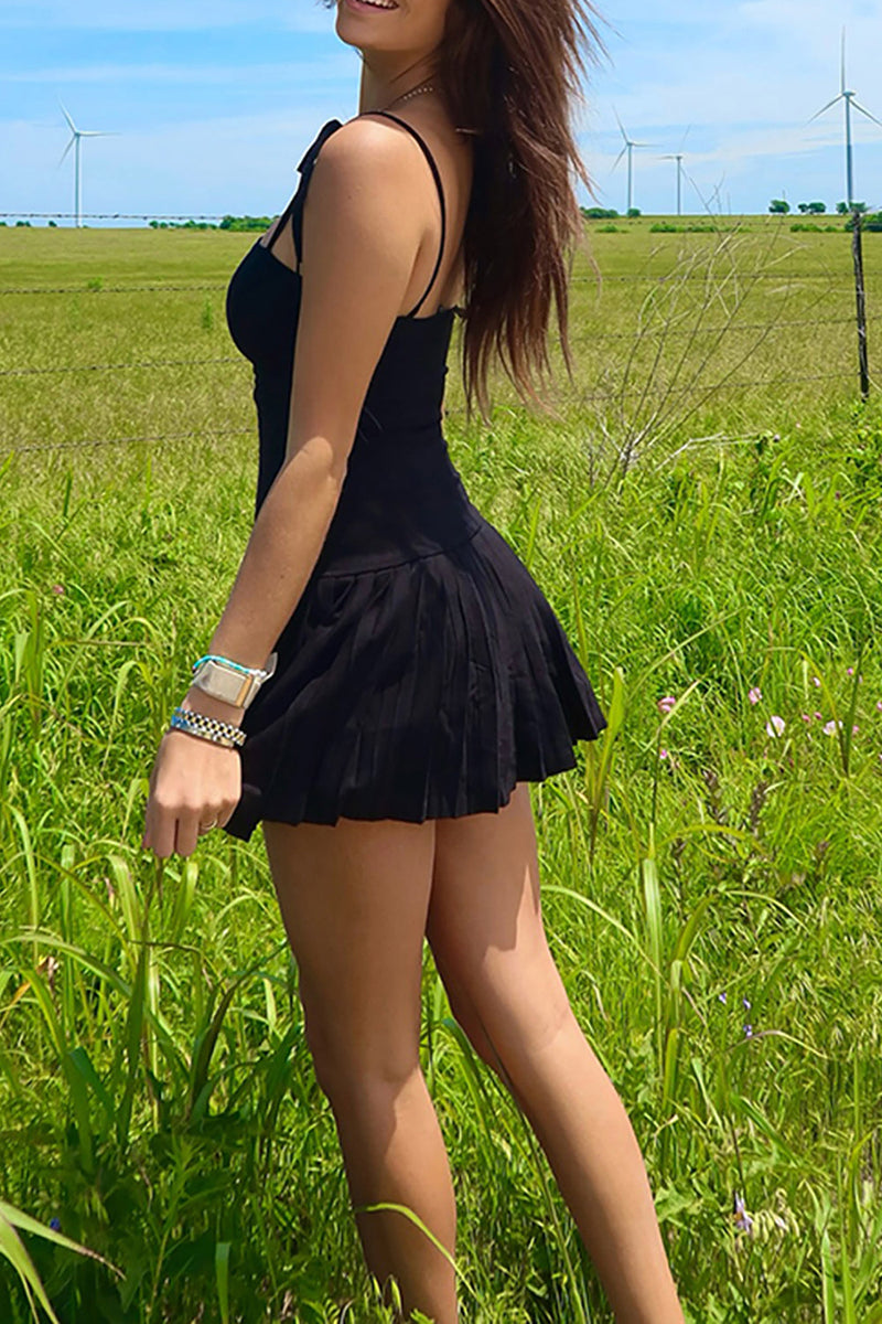 Load image into Gallery viewer, Black A Line Spaghetti Straps Mini Corset Dress