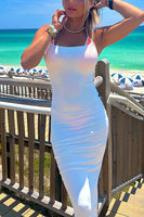 Load image into Gallery viewer, Simple White Spaghetti Straps Boho Sheath Ruched Long Engagement Dress
