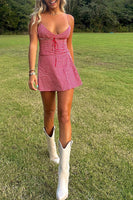 Load image into Gallery viewer, Red Plaid Spaghetti Straps A-Line Mini Dress with Bow