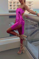 Load image into Gallery viewer, Sparkly Fuchsia Strapless Tight Mini Dress with Slit