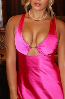 Load image into Gallery viewer, Fuchsia Sheath Satin Cut Out Thick Straps Maxi Dress
