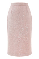 Load image into Gallery viewer, Sparkly Pink 2 Piece Sequin Pencil Midi Prom Suits with Sash
