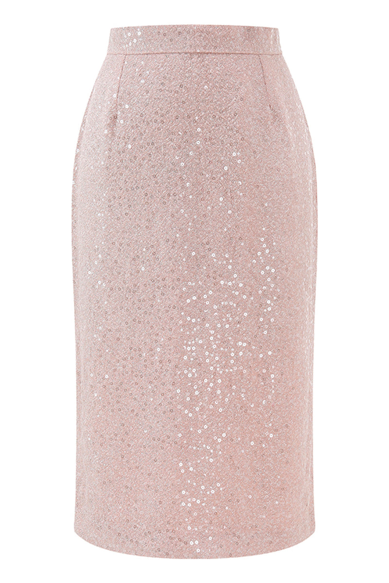 Load image into Gallery viewer, Sparkly Pink 2 Piece Sequin Pencil Midi Prom Suits with Sash