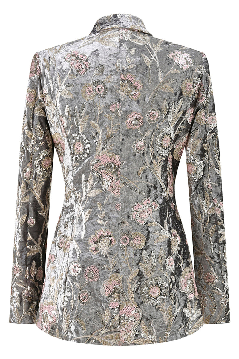 Load image into Gallery viewer, Sparkly Floral Grey Peak Lapel 2 Piece Women Prom Suits with Sequins