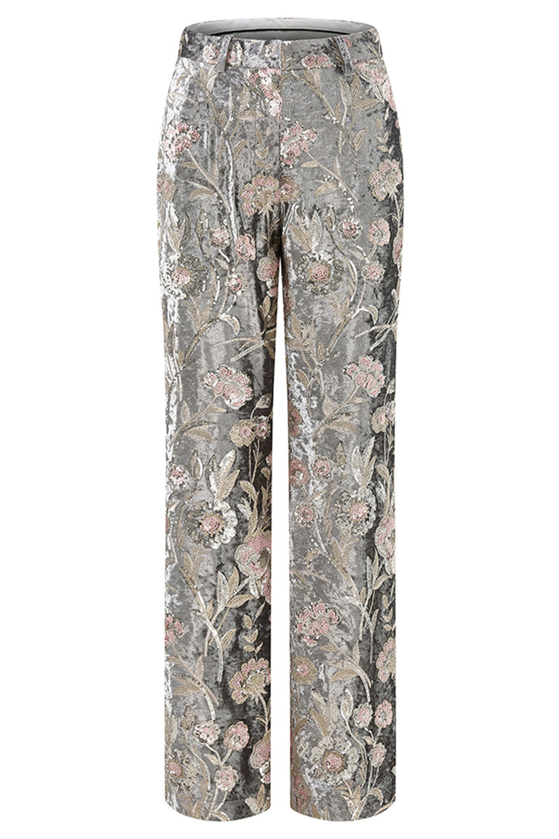 Load image into Gallery viewer, Sparkly Floral Grey Peak Lapel 2 Piece Women Prom Suits with Sequins