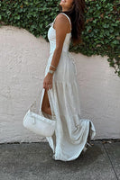 Load image into Gallery viewer, White Cut Out A Line Long Corset Formal Dress with Slit
