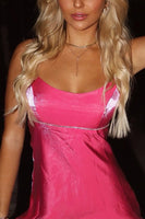 Load image into Gallery viewer, Sparkly Fuchsia Satin Beaded Spaghetti Straps Mini Dress