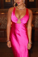 Load image into Gallery viewer, Fuchsia Sheath Satin Cut Out Thick Straps Maxi Dress
