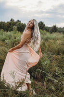 Load image into Gallery viewer, Light Pink Sheath Halter Maxi Wedding Guest Dress with Slit