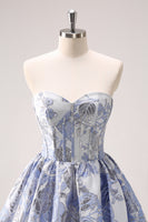 Load image into Gallery viewer, Floral Blue Sweetheart A-Line Short Corset Homecoming Dress with Ruffles