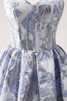 Load image into Gallery viewer, Floral Blue Sweetheart A-Line Short Corset Homecoming Dress with Ruffles