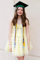 Load image into Gallery viewer, Yellow V-Neck Corset Tiered Homeming Dress with Appliques