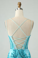 Load image into Gallery viewer, Dark Purple Spaghetti Straps Short Homecoming Dress with Sequins
