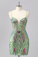 Load image into Gallery viewer, Dark Purple Spaghetti Straps Short Homecoming Dress with Sequins