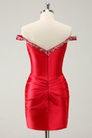 Load image into Gallery viewer, Red Off The Shoulder Bodycon Homecoming Dress with Sequins