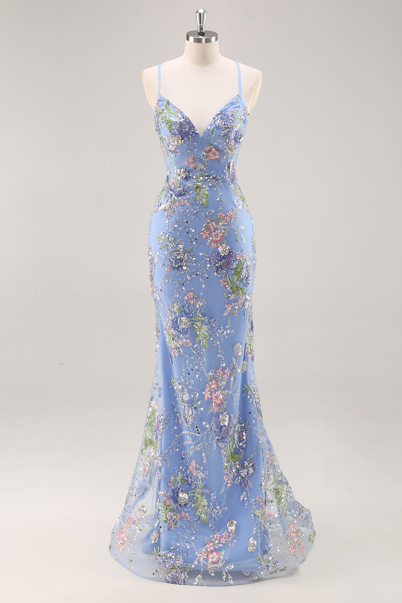 Load image into Gallery viewer, Sparkly Peacock Floral Mermaid Long Prom Beaded Dress with Sequins