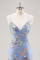 Load image into Gallery viewer, Sparkly Blue Floral Mermaid Long Prom Dress with Beading