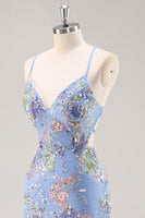 Load image into Gallery viewer, Sparkly Blue Floral Mermaid Long Prom Dress with Beading