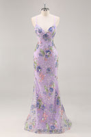 Load image into Gallery viewer, Sparkly Blue Floral Mermaid Long Prom Dress with Beading