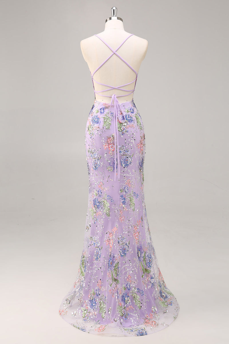 Load image into Gallery viewer, Sparkly Peacock Floral Mermaid Long Prom Beaded Dress with Sequins