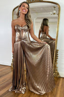 Load image into Gallery viewer, Sexy Rose Gold Strapless A-Line Corset Prom Jumpsuits
