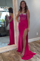 Load image into Gallery viewer, Dark Green Mermaid Spaghetti Straps Corset Long Prom Dress with Slit