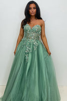 Load image into Gallery viewer, Sparkly Sage Corset Strapless Long Prom Dress with Appliques
