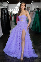 Load image into Gallery viewer, Lilac Strapless A-Line Tiered Prom Dress with Slit
