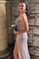 Load image into Gallery viewer, Emerald Green Sparkly Corset Mermaid Long Prom Dress with Slit