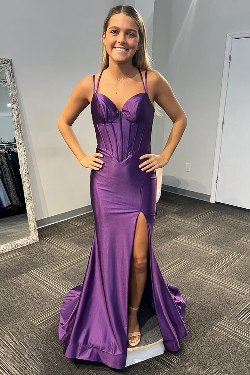 Rlweus Red Satin Mermaid Prom Dress - Cowl Neck, Corset Back, Spaghetti Straps
