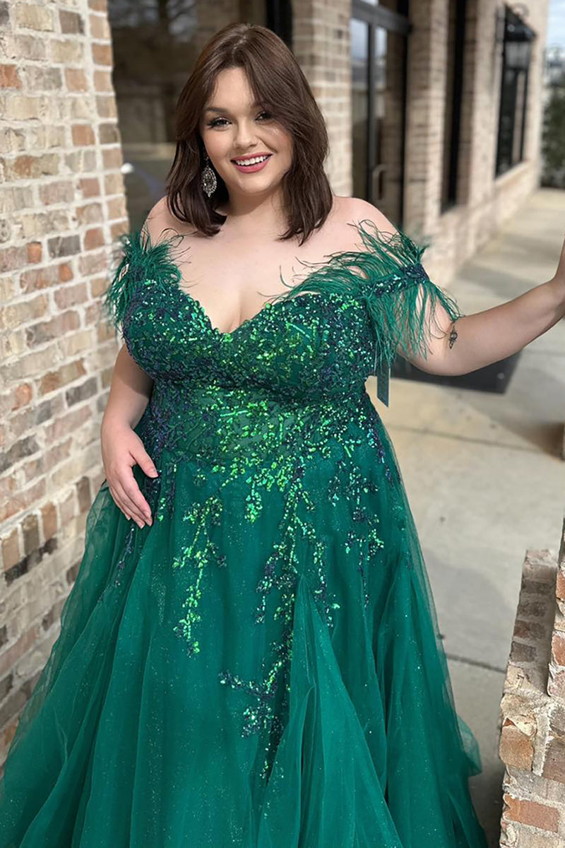 Emerald Feather Corset Gown
