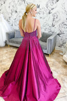 Load image into Gallery viewer, Sparkly Dark Purple Beaded Spaghetti Straps Long Prom Dress