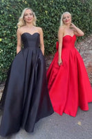 Load image into Gallery viewer, Elegant Red A Line Satin Long Prom Dress with Bow