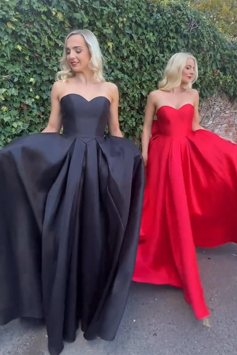 Load image into Gallery viewer, Elegant Red A Line Satin Long Prom Dress with Bow