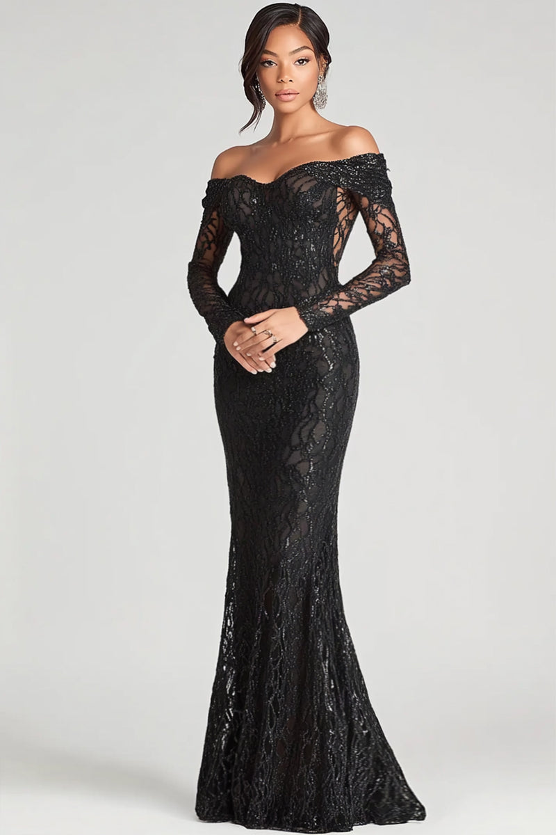 chinese dress ladies Fashion Black Lace Long Sleeve Prom Dresses Evening Dresses, Party Dresses,  MP221