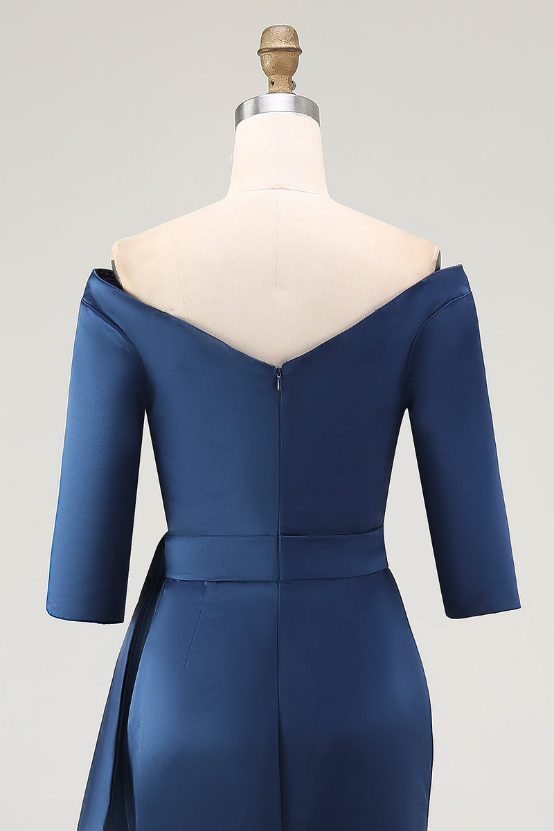 Load image into Gallery viewer, Elegant Navy Off the Shoulder Long Mother of the Bride Dress with Sleeves