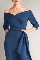 Load image into Gallery viewer, Elegant Peacock Off the Shoulder Long Mother of the Bride Dress with Sash