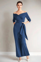 Load image into Gallery viewer, Elegant Peacock Off the Shoulder Long Mother of the Bride Dress with Sash