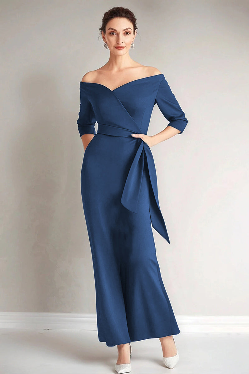 Load image into Gallery viewer, Elegant Peacock Off the Shoulder Long Mother of the Bride Dress with Sash