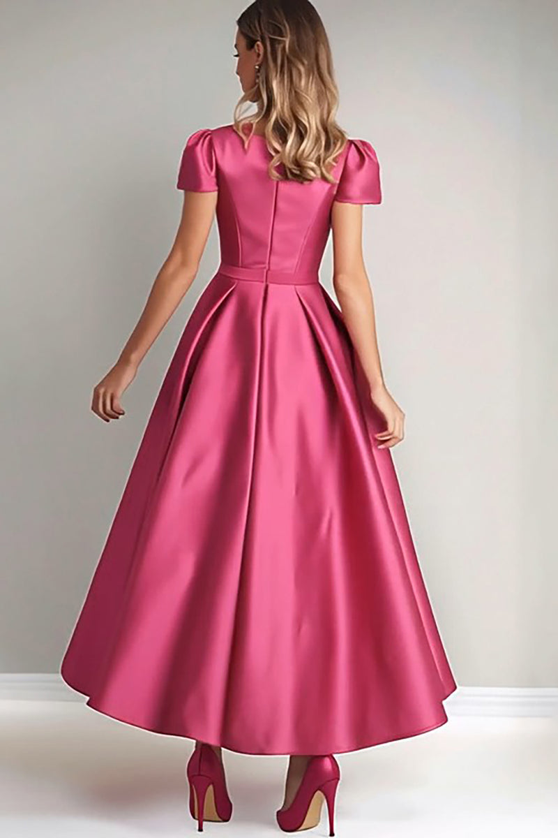 Load image into Gallery viewer, Black A Line Puff Sleeves Satin Mother of the Bride Dress